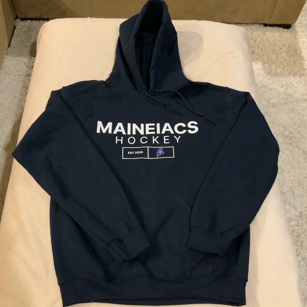 Gildan Navy Lewiston Maineiacs Hooded Sweatshirt Sz S Brand New Never Worn